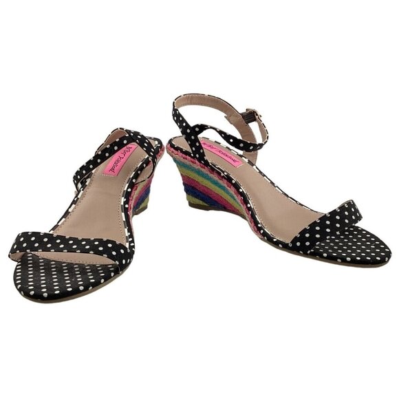 Betsey Johnson Pima‎ Wedge Sandals Size 9.5 Polka Dot Rainbow Polka Dot - Picture 2 of 8